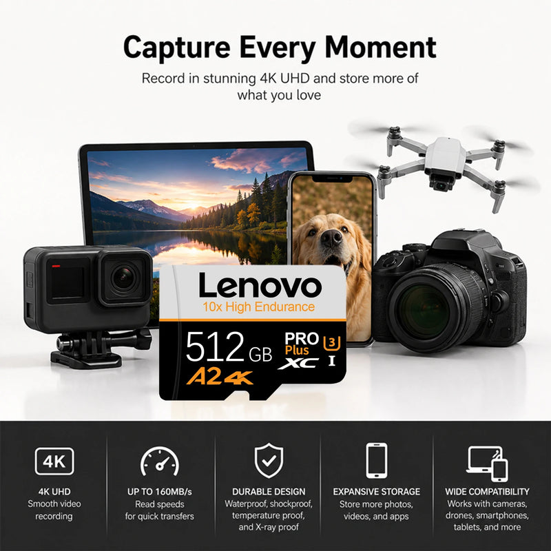 Lenovo U3 V30 Micro SD Card Class 10 High Speed SD/TF Card 512GB 256GB 128GB Memory Card For GoPro DJI Smartphone