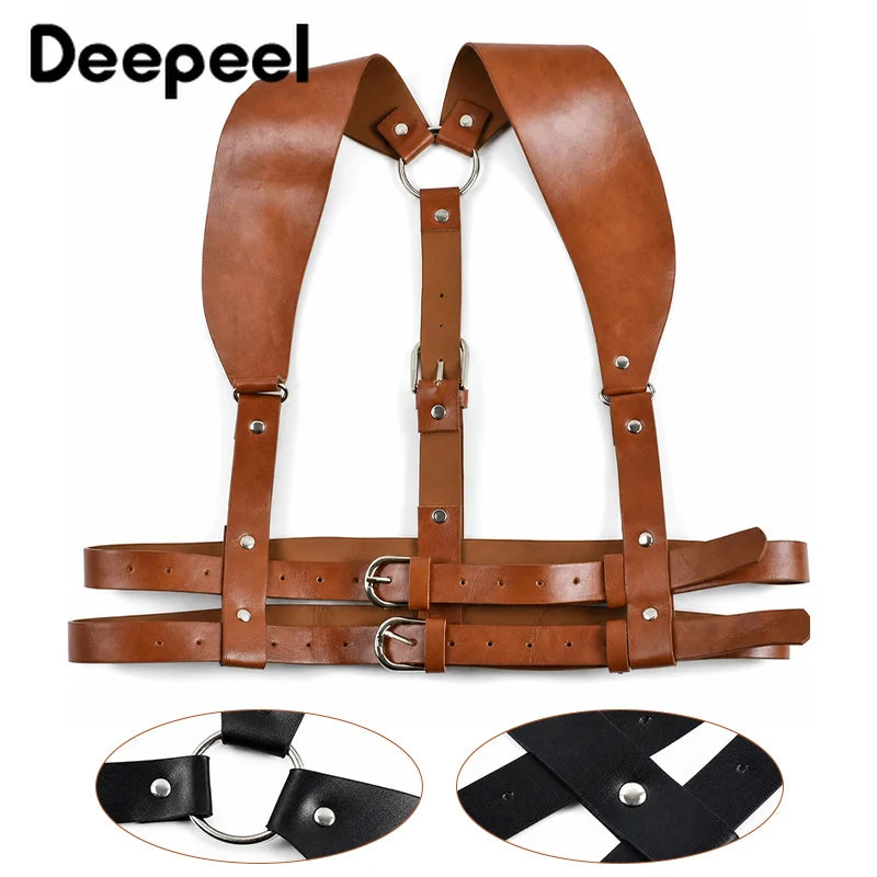 1Pc Women Fashion Punk Harness Belts Harajuku PU Leather Chest  Belt Suspenders for Gothic Waistband Clothing Accessories