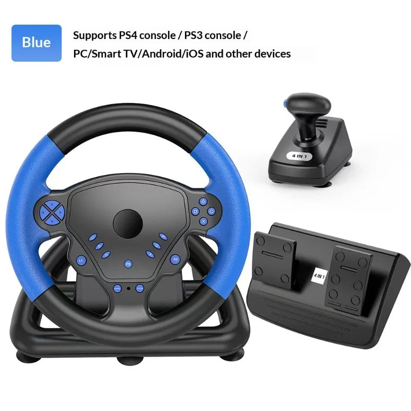 4-in-1 Game Steering Wheel for PS4/PC/Android/iOS - Bluetooth & USB Connectivity with Dual Motor Vibration & RGB LED Lights