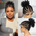 Cornrow Braided Wigs Synthetic Full Lace Braids Wig with Baby Hair Short Afro Curly Knotless Braided Lace Wig for Black Women