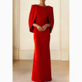 Simple Red Boat Neck Evening Dress Floor Length Lengant | SAMAG