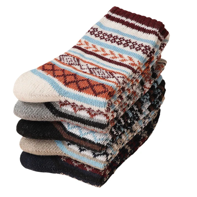 5pairs Unisex Ethnic Style Vintage Thick Wool Warm Crew | SAMAG