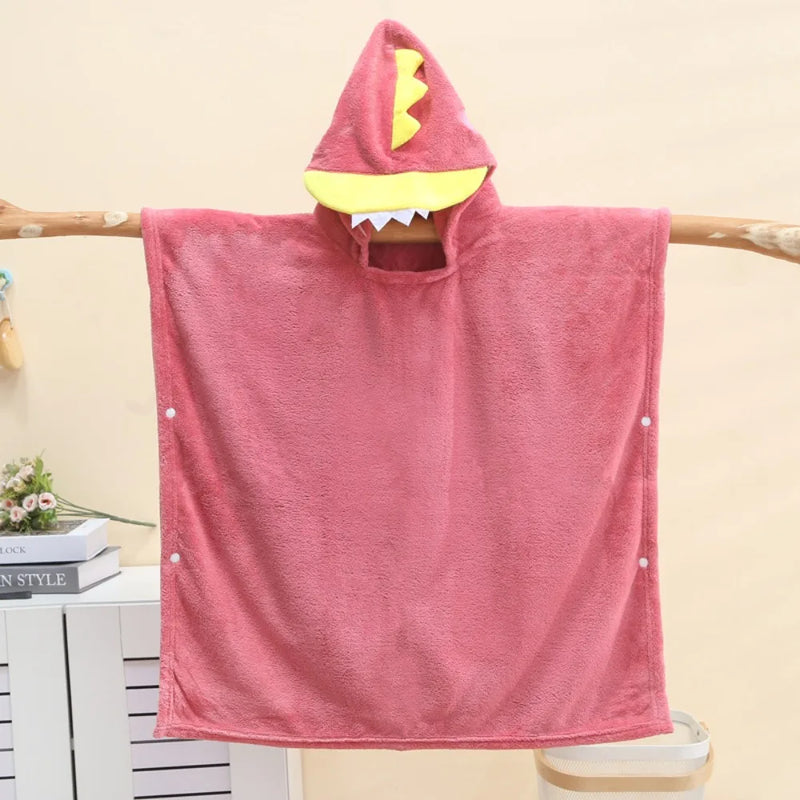 Comfortable Cartoon Baby Bath Towel Quick-Drying with Hat Cartoon Cloak Towel Absorbent Coral Velvet Hooded Bathrobe Children
