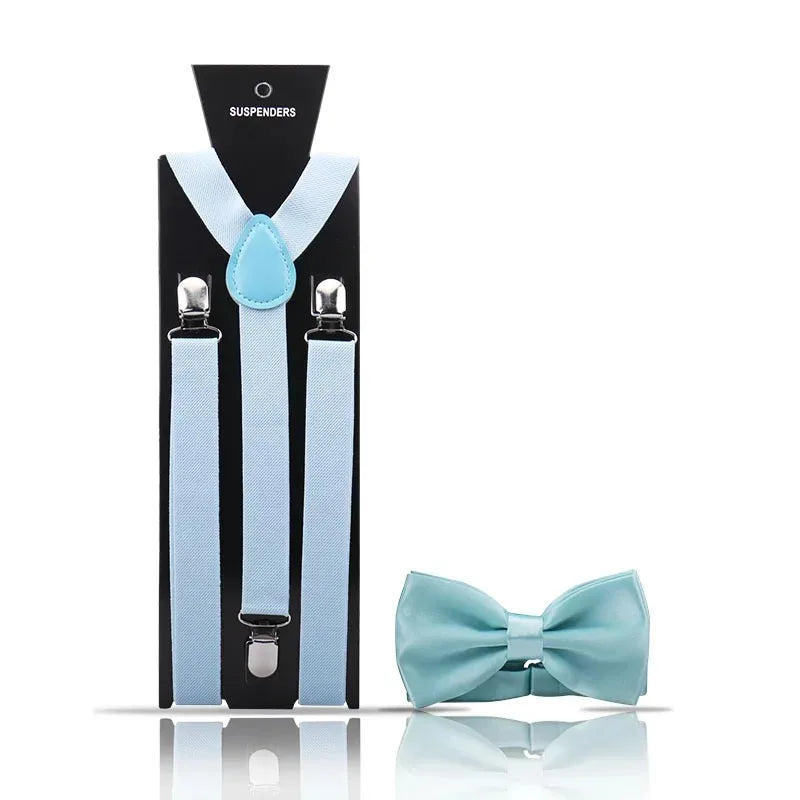 Fashion Mens Suspender Bow Tie Set Man Shirt Pants Dress Women Wedding Party Solid Color Suspender Suit Skirt With Braces Straps