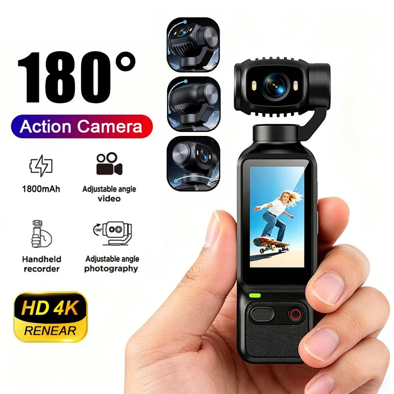 HD 4K Action Camera 180 Degree Rotatable For Vlog YouTube Tiktok Girls Record Life Video Recording Entry Portable Action Camera