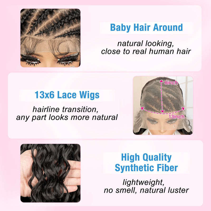 26 Inches Synthetic Cornrow Braided Wig 13x6 Lace Frontal Curly Braiding Wig African Braids Hair Wigs for Black Women