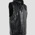 Nerazzurri Summer Autumn Short Black Blue Pu Leather Vest Men with Hood Zipper Luxury Designer Sleeveless Jacket Unisex Clothes