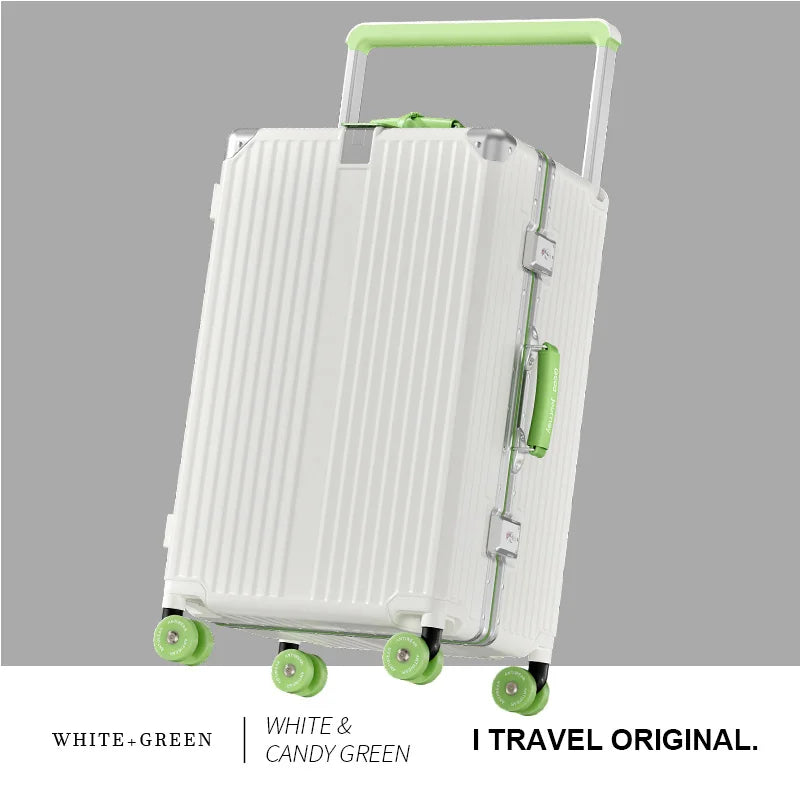 BunnyFly Suitcase Wide Handle Travel Suitcase Men 20 24  Carry-On Luggage Women PC Aluminum Frame Trolley Case