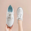 Summer Breathable Hollow White Shoe Women Flats Shoes Genuine Leather Women Sneakers Shoes Lace Up Loafers Soft Oxford Shoes2025