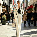 Elegant Women's Double Breasted Blazer Casual 2 Piece Set Autumn Lapel Long Sleeve Blazer Coats With Long Pants Office Suits