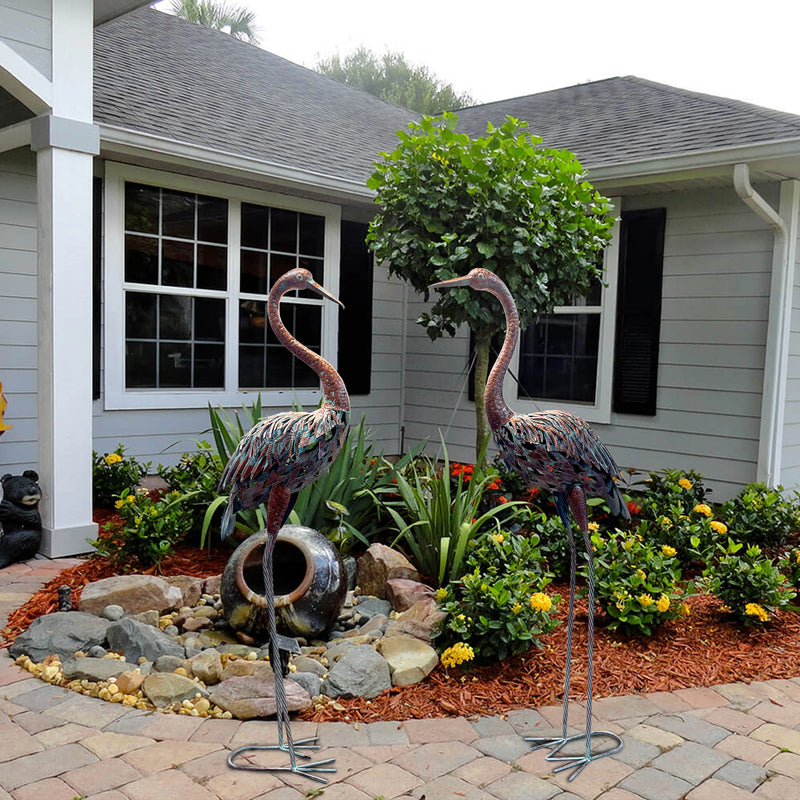 Garden Crane Statue Outdoors, Standing Heron Garden Statue, Metal Tall Bird Art Garden Sculpture for Patio Lawn Patio Ornaments