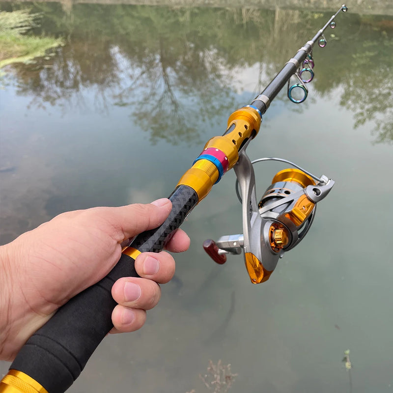 Fishing Rod and Reel Set 1.8-3.6m Carbon Telescopic Fishing Rod Pole with Metal Spool Spinning Reel Saltwater Freshwater Kits