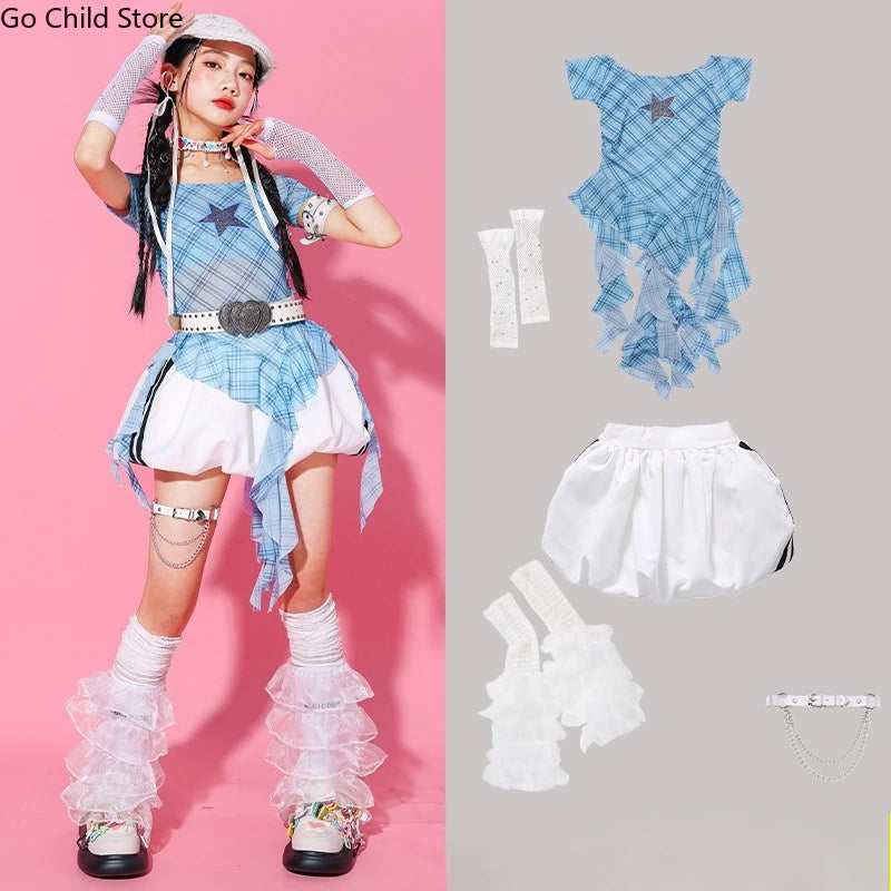 Girls K - pop Off Shoulder Crop Top Tutu Skirt Kids Hip Hop - View 14 | SAMAG