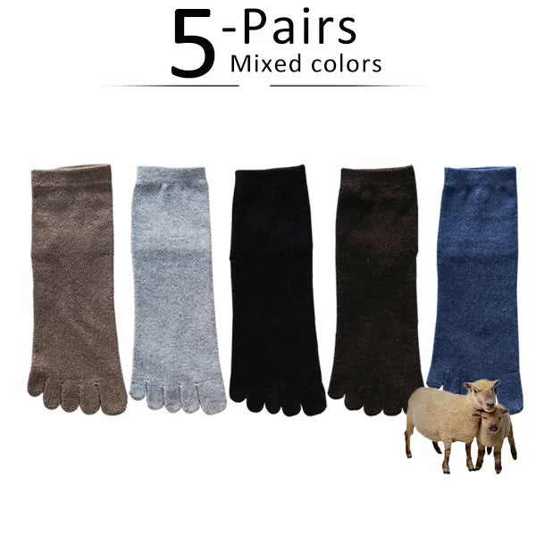 5 Pairs Winter Wool Toe Short Socks Man Solid Soft Elastic Endurable Sweat-Absorbing Thick Thermal Keep Warm 5 Finger Socks