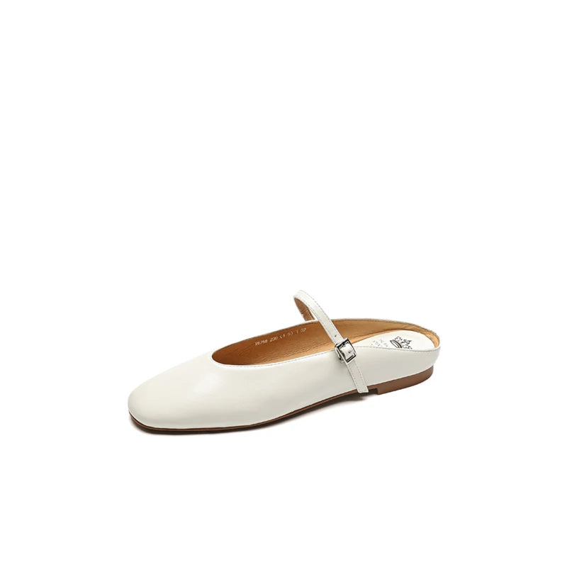 Genuine Leather Slippers Women Flat Heels Covered Toe Ladies Casual Mules Shoe Comfortable Summer Sandals