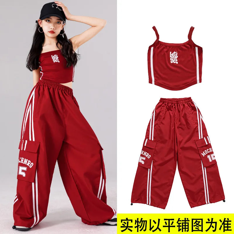 Girls K - pop Crop Top Joggers Cargo Pants Children Hip Hop - View 6 | SAMAG