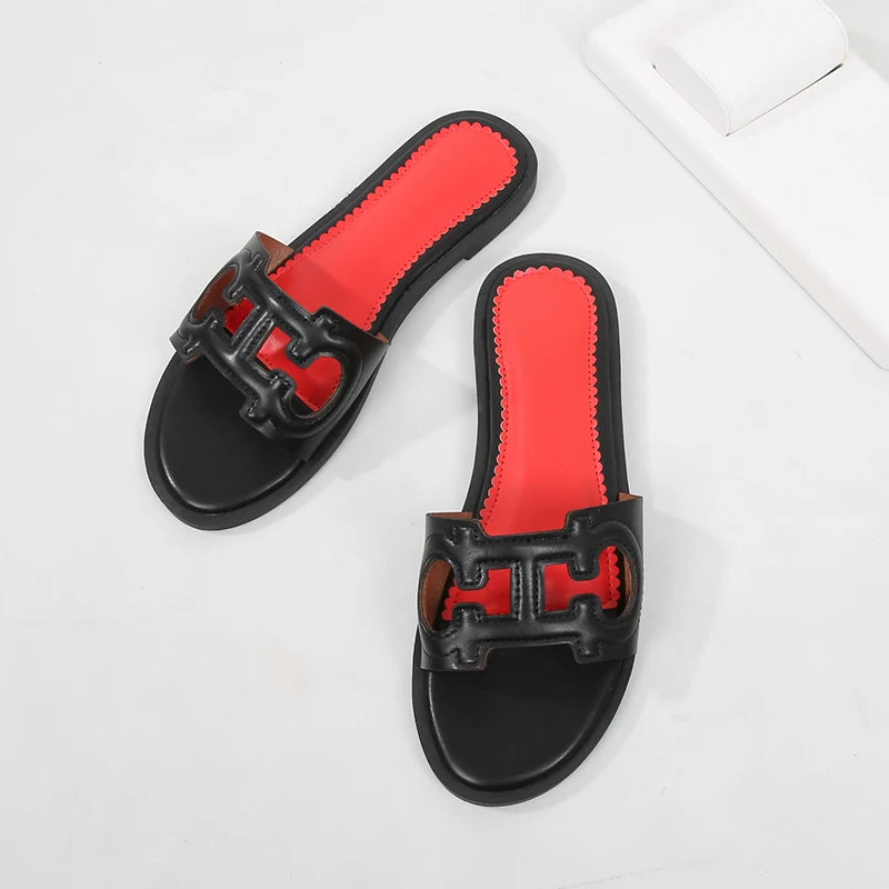 Women's slippers Roman flat heel non-slip elegant slimming look, breathable versatile flat bottom sandals shoes Summer