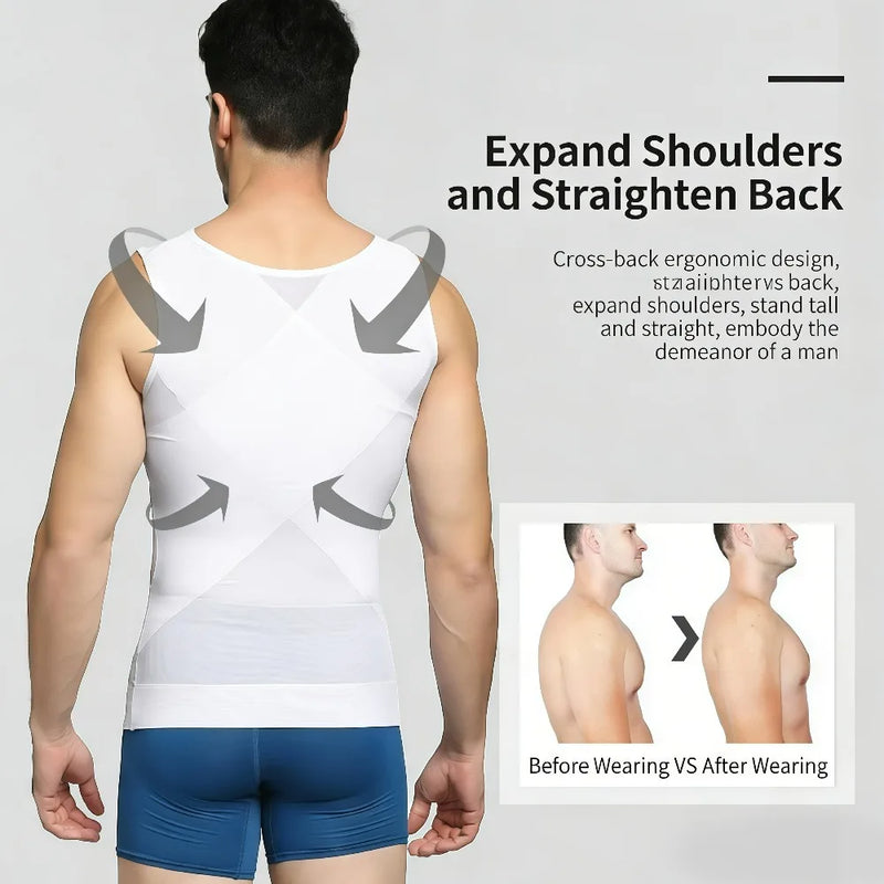 Sleeveless Body Shaper Vest for Men, Mesh Invisible Cross Compression Undershirt,Tummy Control Slimming Shapewear for Beer Belly