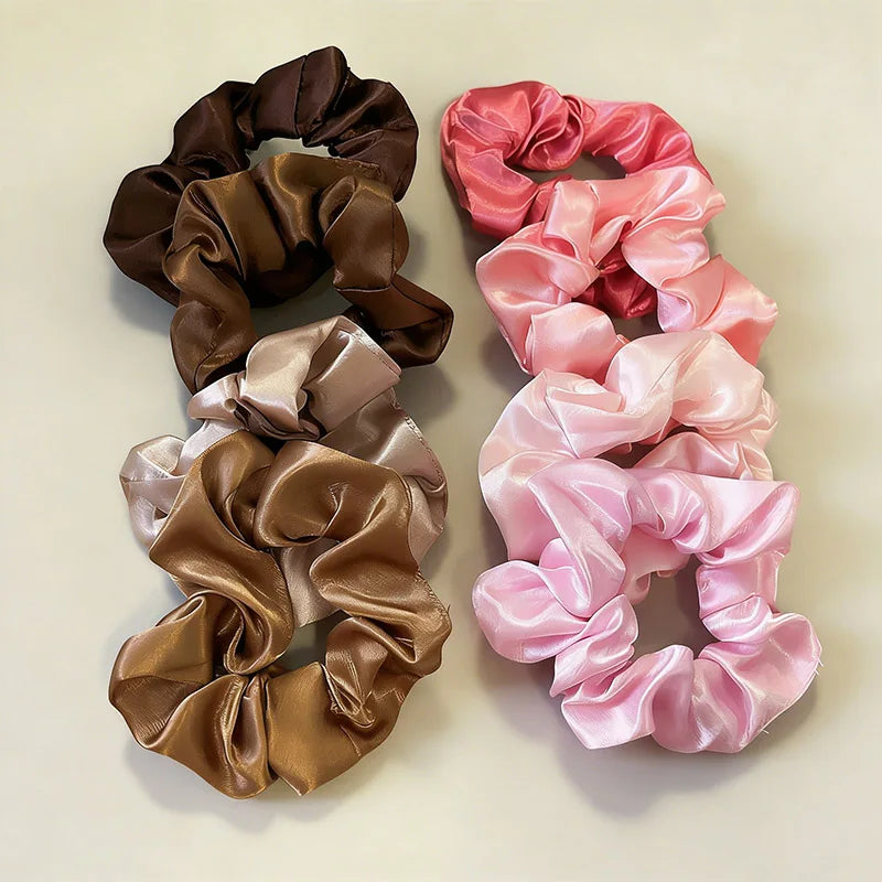 8Pcs/set Bright Color Silk Hair Scrunchies Women Y2K Solid Color Elastic Hair Bands Ponytail Holders Hair Rope Hair Accessories