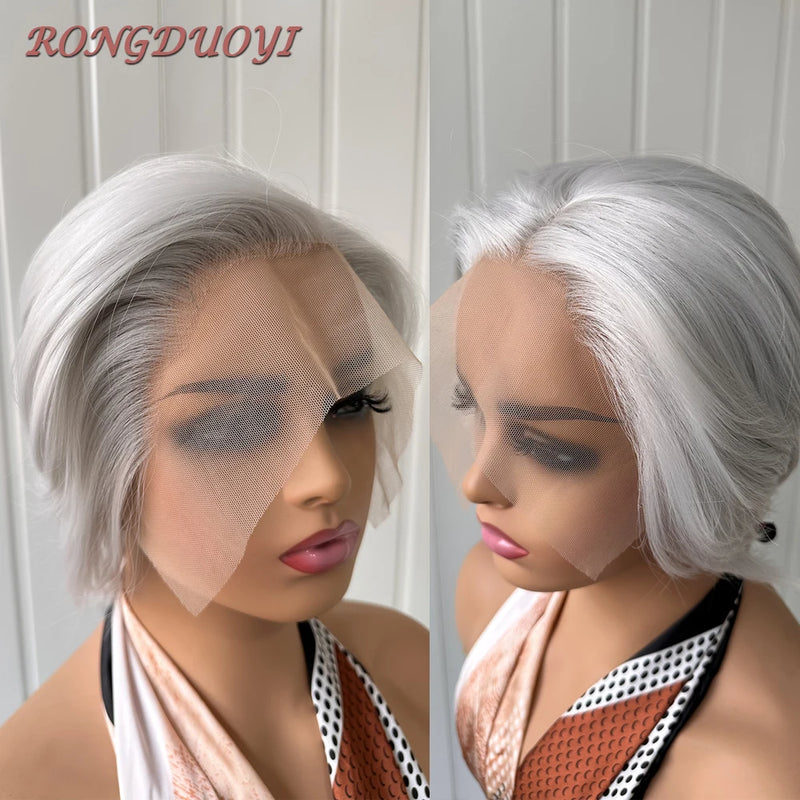 Short Bob Wig Brown Synthetic Lace Front Wigs For Women Pixie Cut Hair Bob Lace Wig Black Wig Sliver Grey Wig Cosplay Daily Life