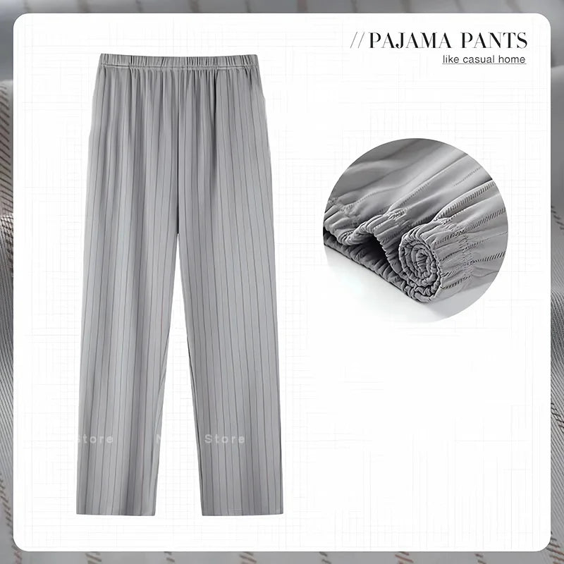 Men's Stylish Summer Pajama Pants, Thin Home Pants, Loose Breathable Air-Conditioned Pants with Elastic Waist