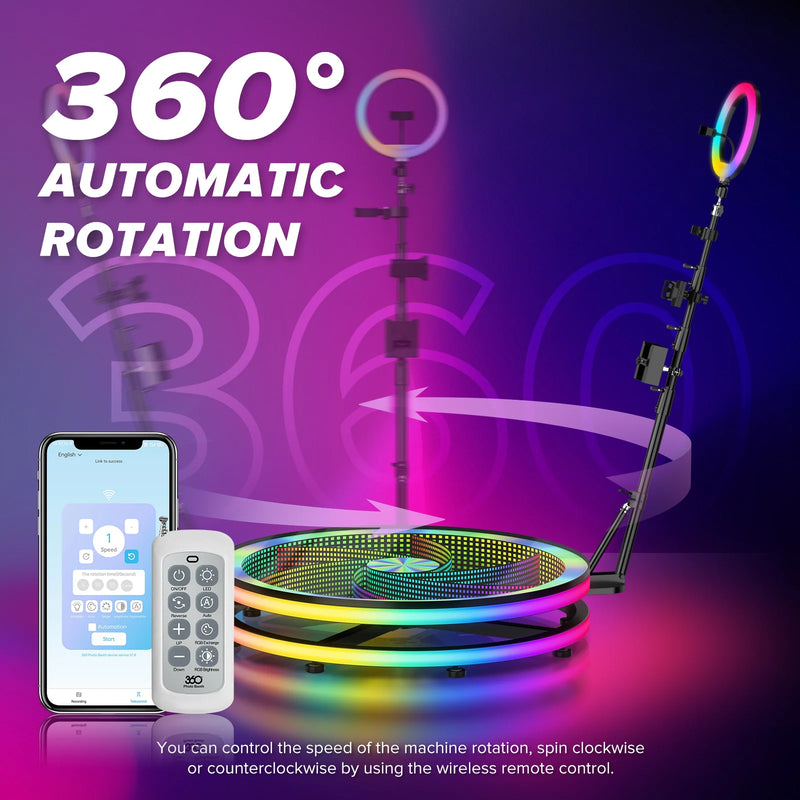 39.4" 360 Photo Booth for 5 People with Glass Stage 360 Photobooth Machine with APP/Remote Cotrol 360Photo Booth for Parties