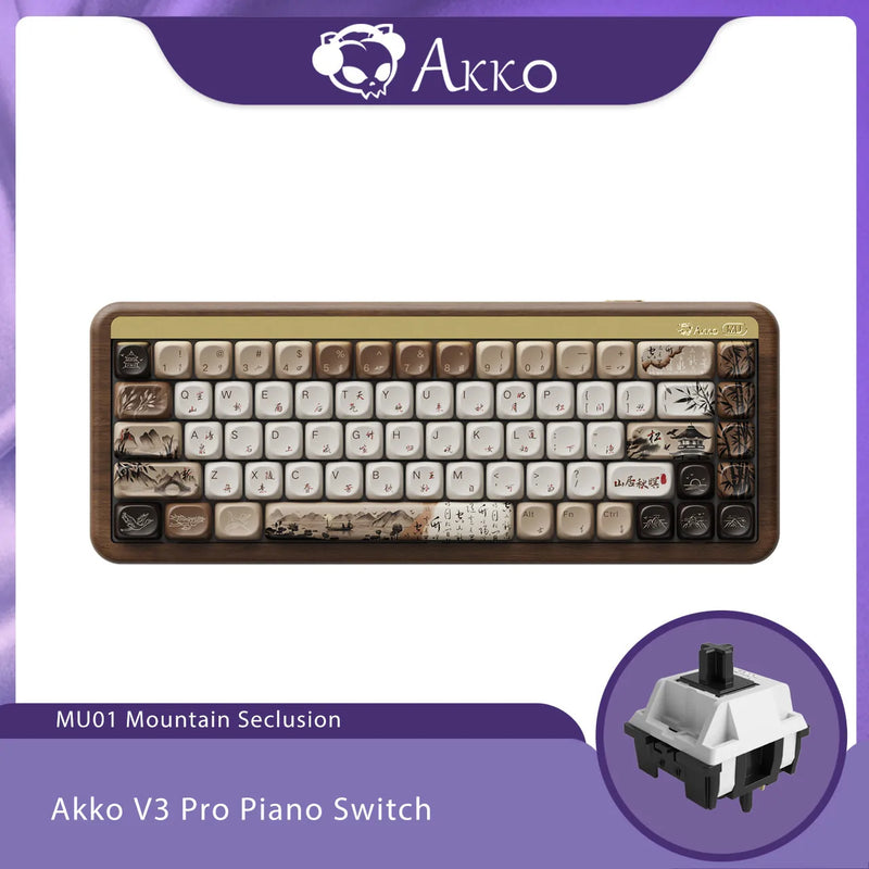Akko MU01 Mountain Seclusion Wooden Mechanical Keyboard RGB Hot-swappable BT 5.0/2.4G Wireless & Type-C Wired Gaming Keyboard