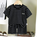 Striped Casual Sports Short Sleeve Two Piece Set Clothing | SAMAG