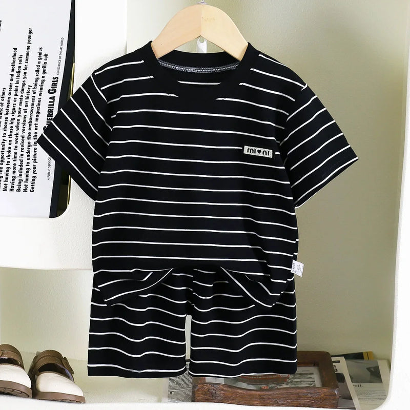 Striped Casual Sports Short Sleeve Two Piece Set Clothing | SAMAG