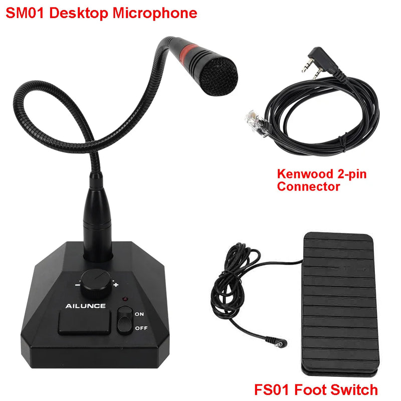 Retevis Aliunce SM01 Desktop Microphone For Walkie Talkie RT622 RT3S HD1 RA685 RT95 Two-Way Radio Handheld Mic 2pin / GP328plus