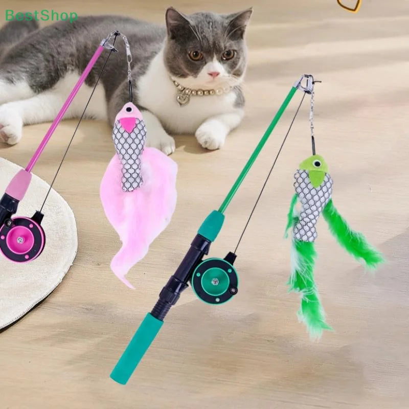 🍄Telescopic Fishing Rod Cat Teaser,Funny Kitten Wand Pet Toy