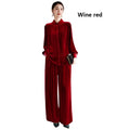 Silk Velvet Spring Autumn Ladies Set Long Sleeves and Trousers Two Pieces Elegant Temperament Light Luxury Outdoor Women's Wear