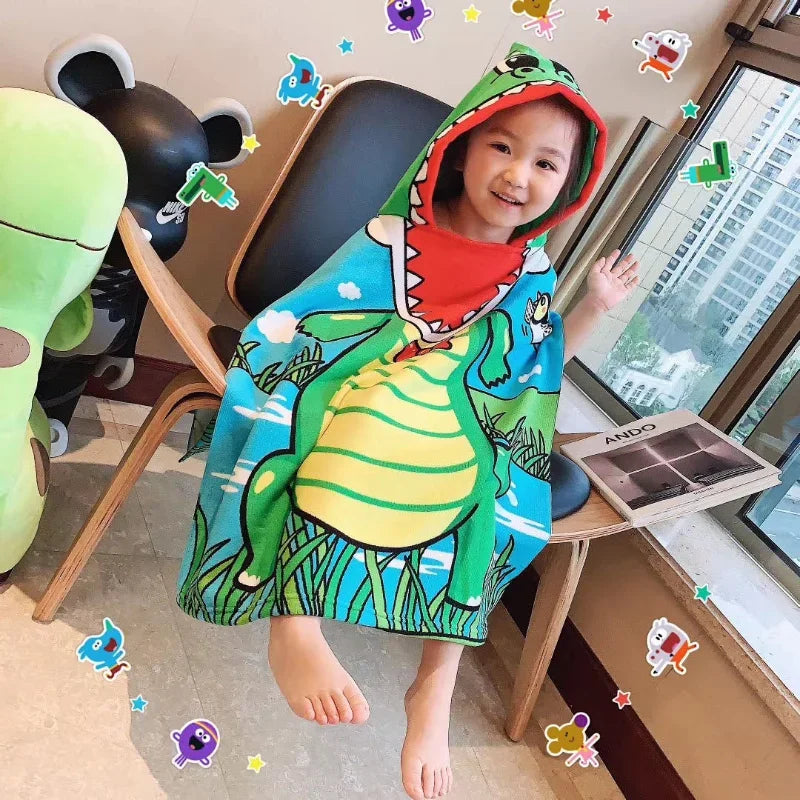 Cute Cartoon Baby Hooded Bath Towel Microfiber Soft Poncho Beach Towel Newborn Infant Cape Washcloth Kids Bathing Supplies