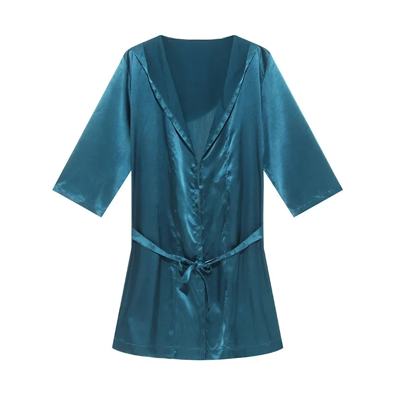 Men Bathrobe Pajamas Nightgown Hooded Loose Satin Silk Sleepwear Cardigan Gown Bath Robe Nightwear Male Sleep Bottoms Home Robes