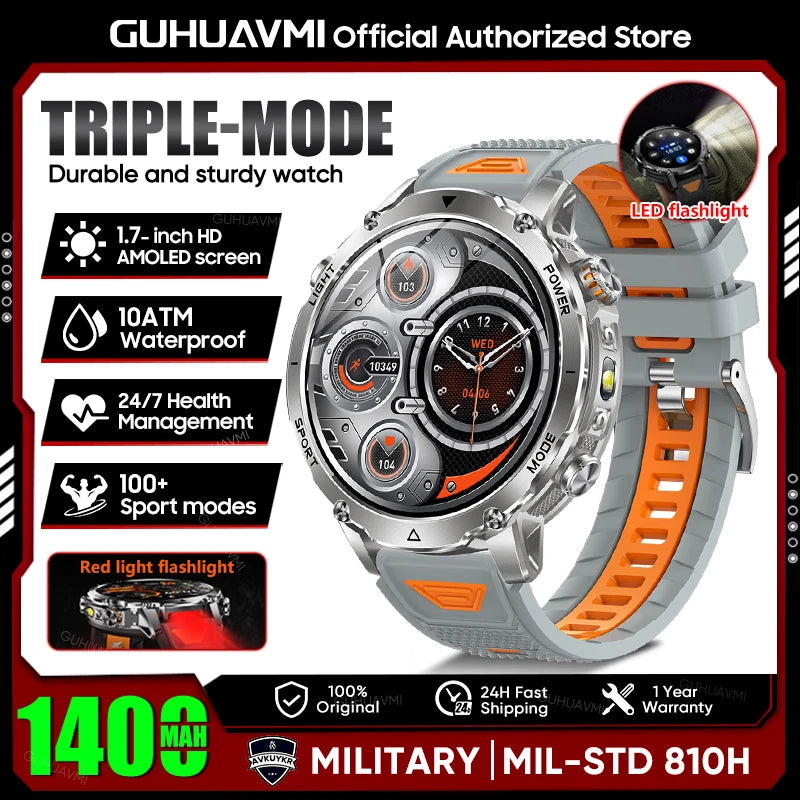 TANK Ultra 1400mAh Battery Military Smart Watch 10ATM Waterproof Heart Rate Tactical LED Flashlight Men - Visuel 13 | SAMAG