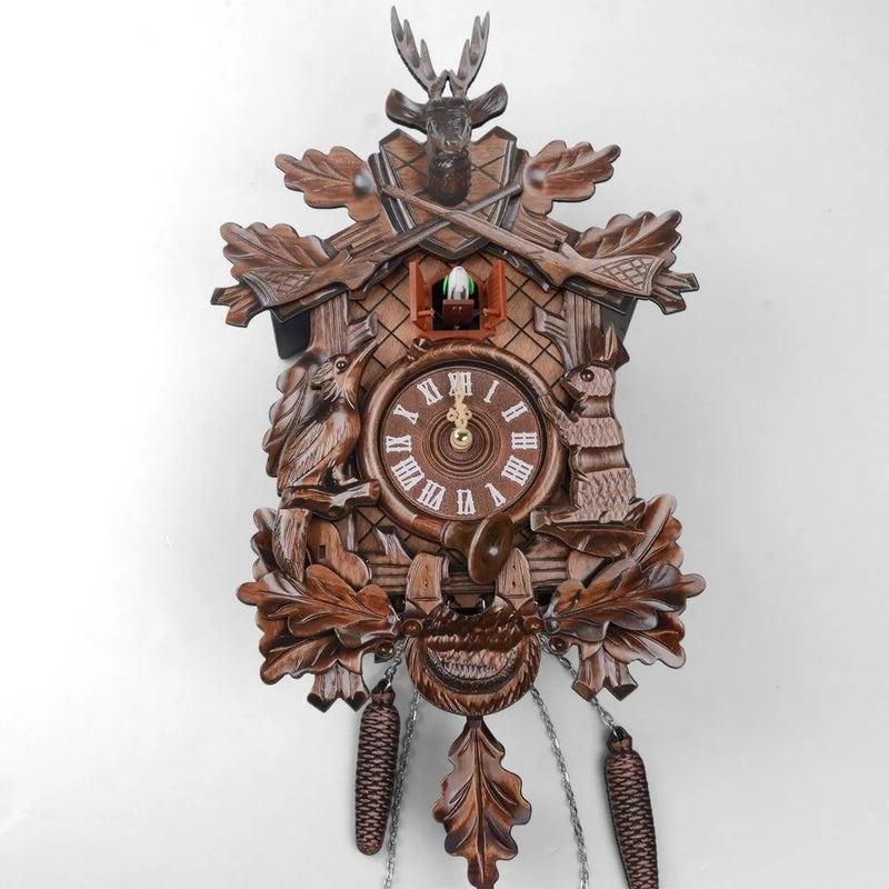 Cuckoo Cooing Wall Clock Wood Pendulum Swinging Bird Decorative Hanging Handcraft Creative Retro Cuckoo Time Alarm Clock