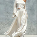 Womens Solid Skirt Two Piece Sets Sexy One-Shoulder Long Sleeve Crop Top  + Slim Long Skirt Set Autumn Casual Party 2pcs Outfits
