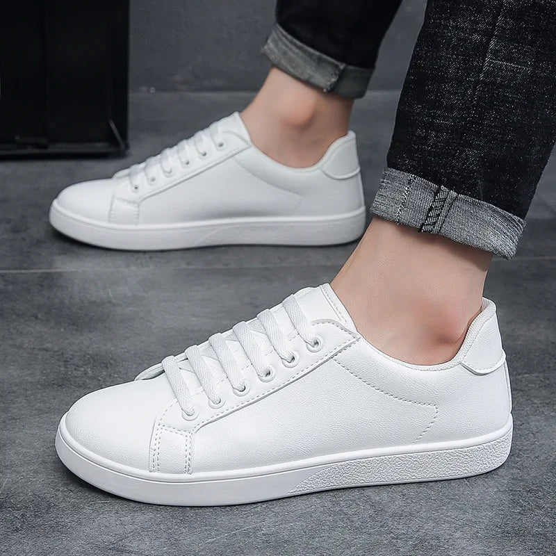 Men's Vulcanized Shoes Casual Low Top Flat Sneakers White Shoes Zapatillas Hombre Chaussure Homme Drop Shipping Leather Black