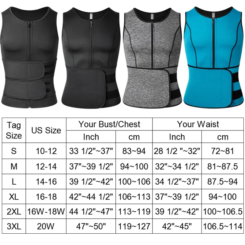 Men's Body Shaper Waist Trainer Sauna Vest Double Belt Sweat Shirt Corset Top Abdomen Slimming Shapewear Fat Burn Fitness Suits
