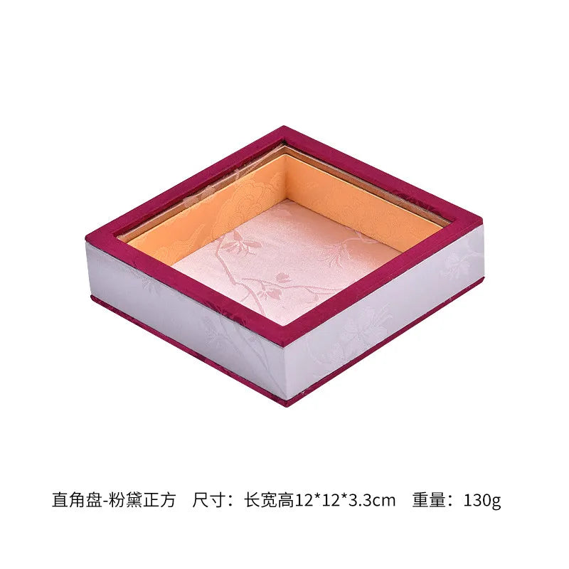 Luxury Chinese Vintage Silk Wooden Jewelry Box, Countertop Display Tray for Perfume Ring Bracelet, Velvet Gemstone Jade Storage