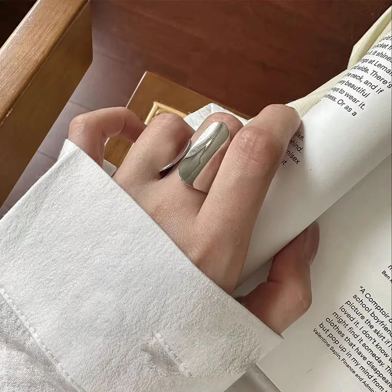 BF CLUB 925 Sterling Rings for Women Simple Geometric Handmade Big Irregular Retro Allergy For Birthday - Visuel 4 | SAMAG
