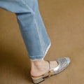 Women’s Mesh Cutout Closed Toe Mule Sandals | Summer 2026 Mid Heel Breathable Slip On Woven Strap Slides