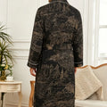 Men's Landscape Print Rayon Bathrobe Kimono Style with Belt Pockets Soft Breathable Loungewear for Home