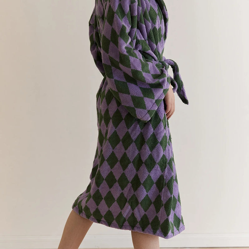 Retro Plaid Cotton Bathrobe Super Soft Absortion Hooded Loose Bath Robe Coat Towel V Neck Warm Sleepwear Robes Women Homewear