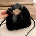 Women Faux Fur Plush Handbags Ruched Handle Small Lady Shoulder Crossbody Bag Casual Tote Half-Moon Hobos Winter Bags for Women