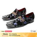 New red black Color Men Leather Shoes Men's Loafers with Gold Toe and Metal Party Wedding Men Dress Shoes