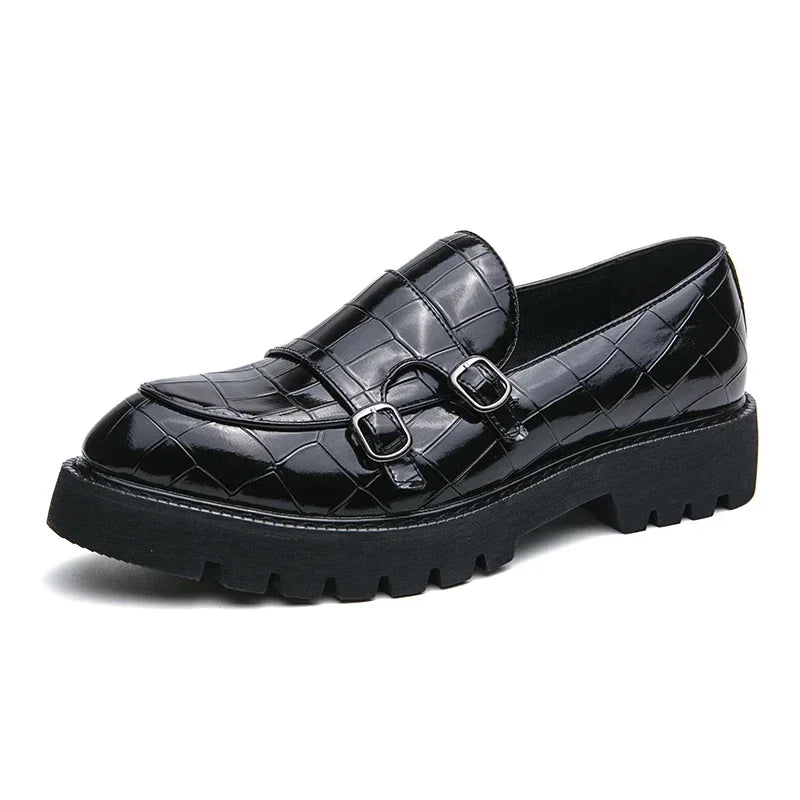 Street Fashion Men's Loafers Thick Sole Big Toe Shoes Trend Green Party Dress Shoes Men's Genuine Leather Casual Shoes 37-46