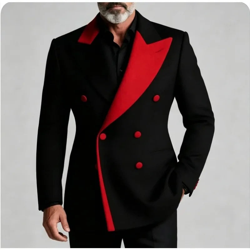 Men's Double Breasted Peak Lapel Wedding Suit Custom 3-Piece Groom Tuxedo Separates Formal Wedding Suit for Grooms Slim Fit Suit