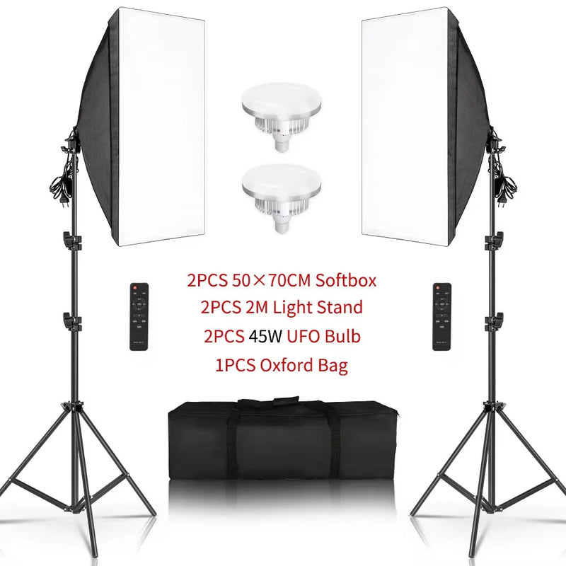 20-135W Softbox Lighting Kit 50x70CM Photography LED Lamp Professional Continuous Light System Equipment For Photo Studio