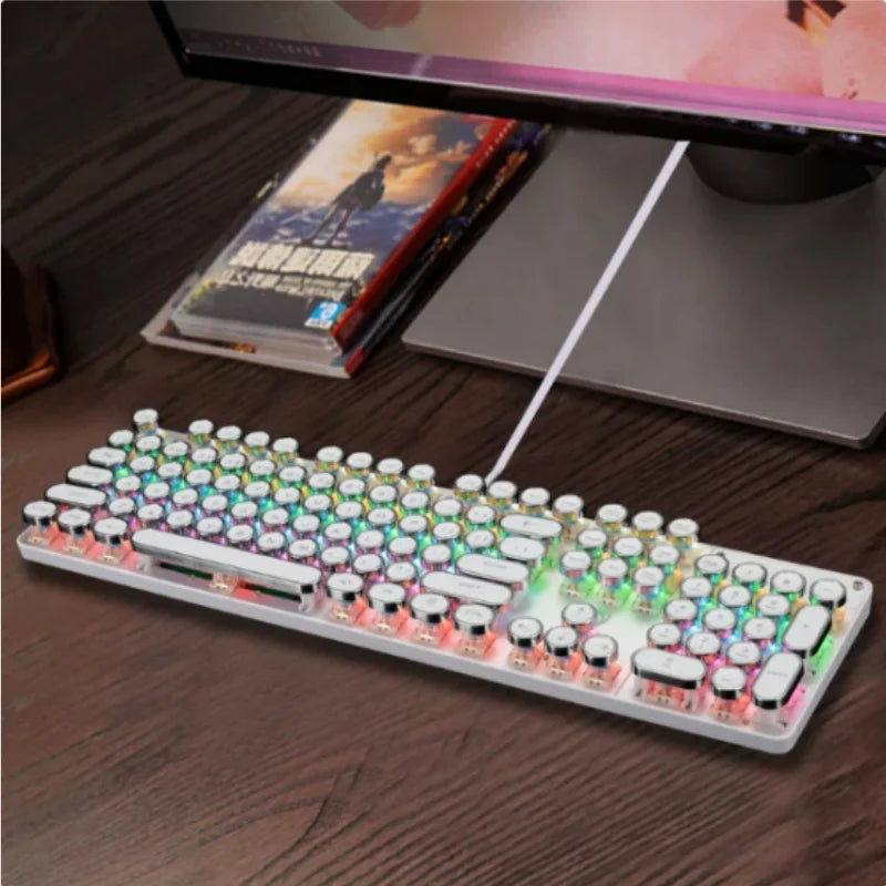 Steam Punk HJK920 Mechanical Wired Keyboard with Plated Keycaps Qing Axis for Esports Gaming - Durable Gaming Keyboard